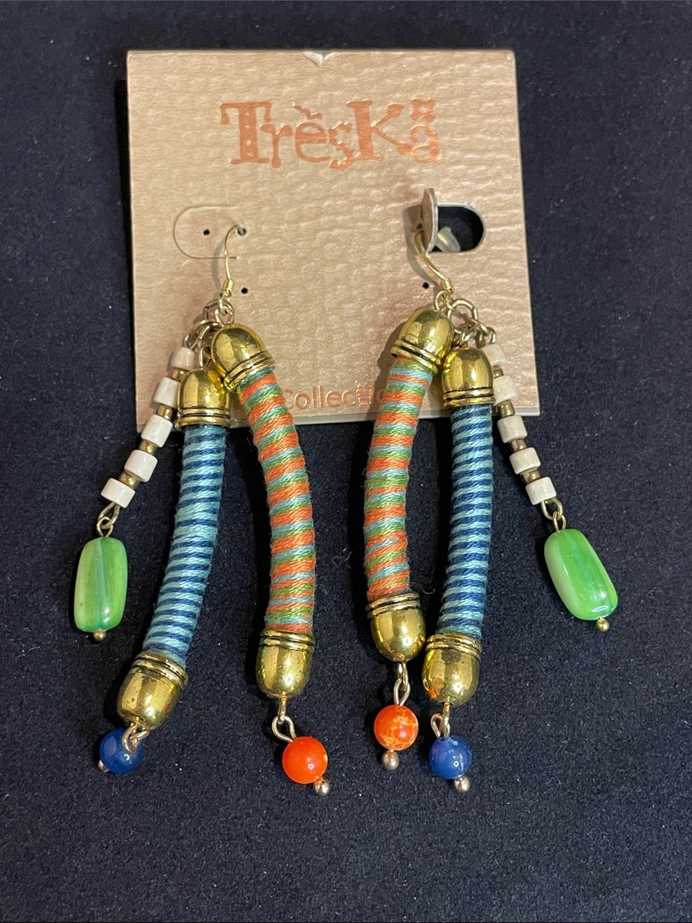 Treska Multicolor Wrapped Thread Dangle Earrings with Beads